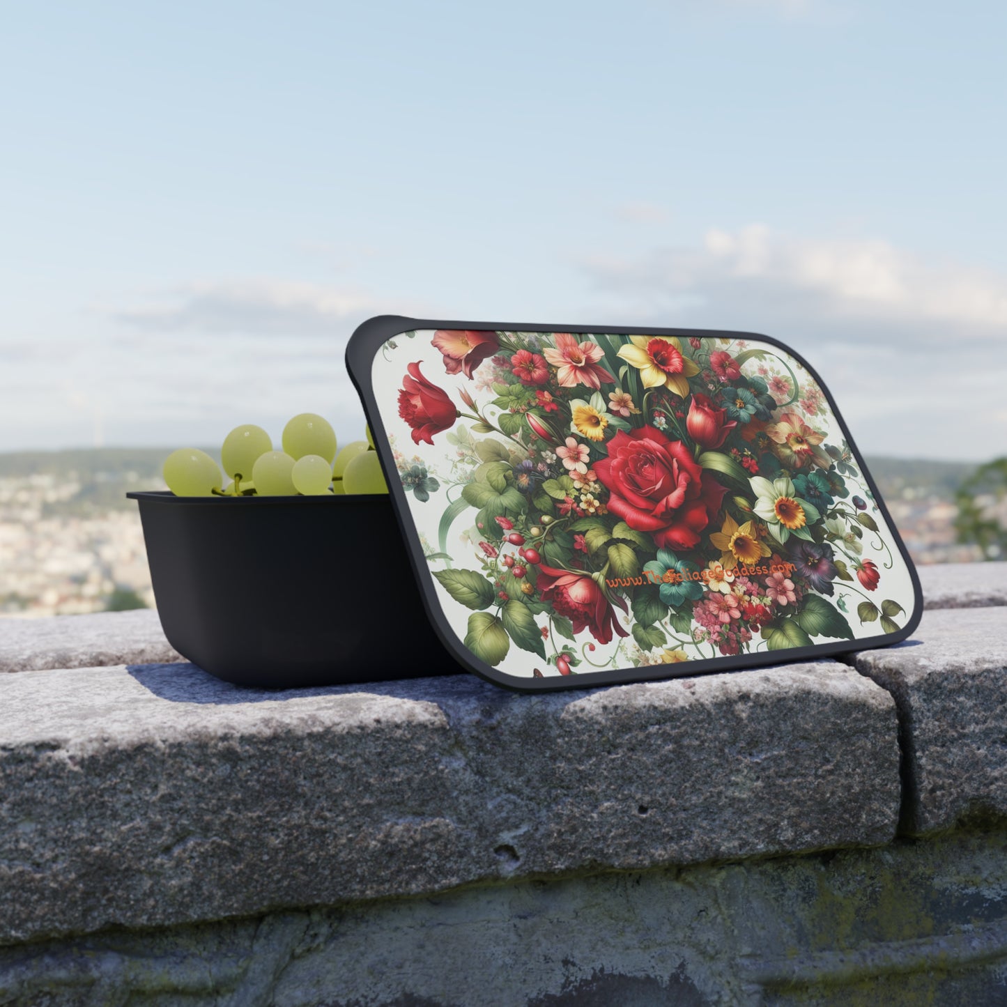Floral Design Bento Box with Utensils - Elegant Lunch Container for Foodies