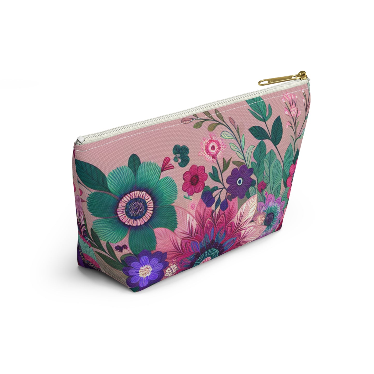 Floral Accessory Pouch - Vibrant T-Bottom Makeup Bag