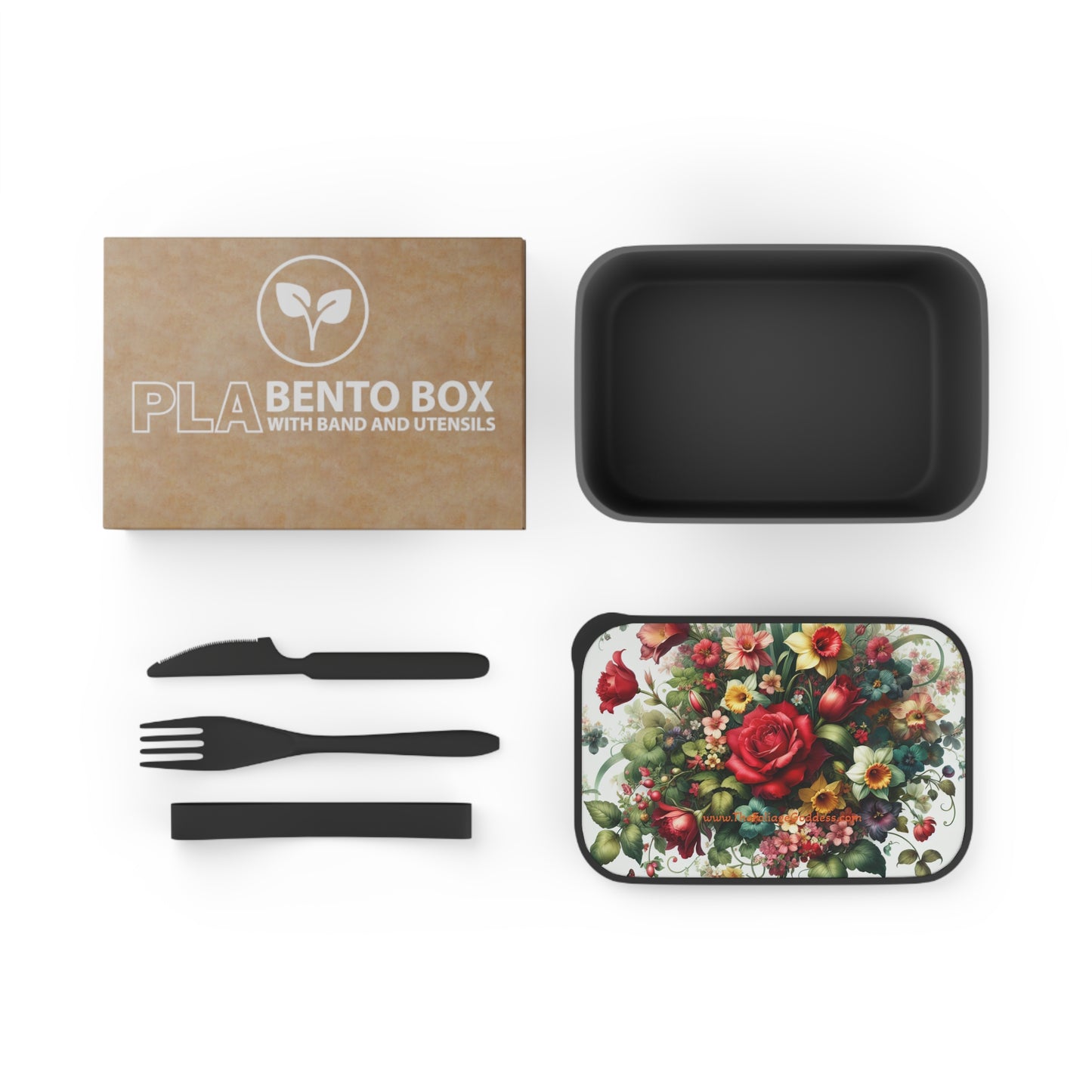 Floral Design Bento Box with Utensils - Elegant Lunch Container for Foodies