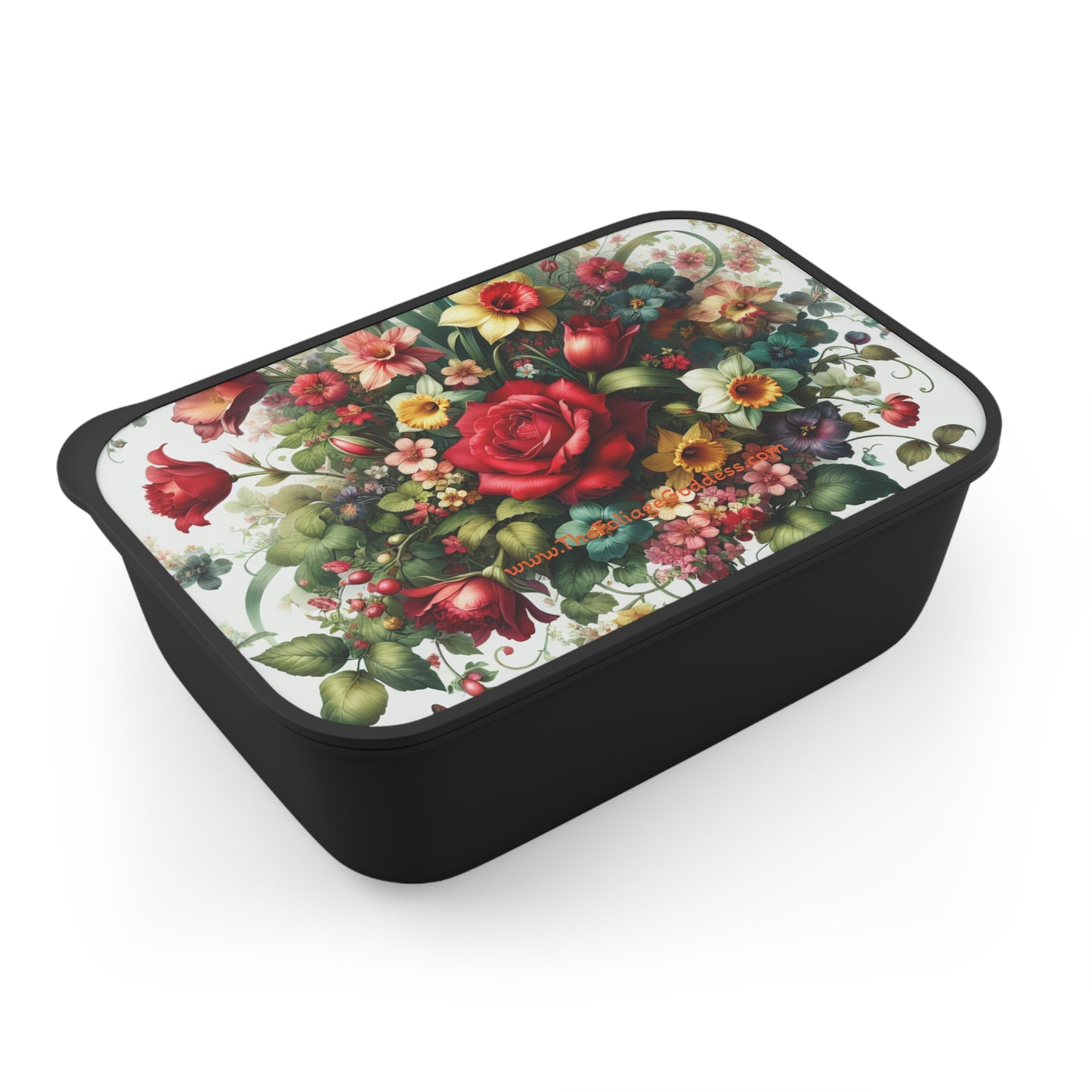Floral Design Bento Box with Utensils - Elegant Lunch Container for Foodies
