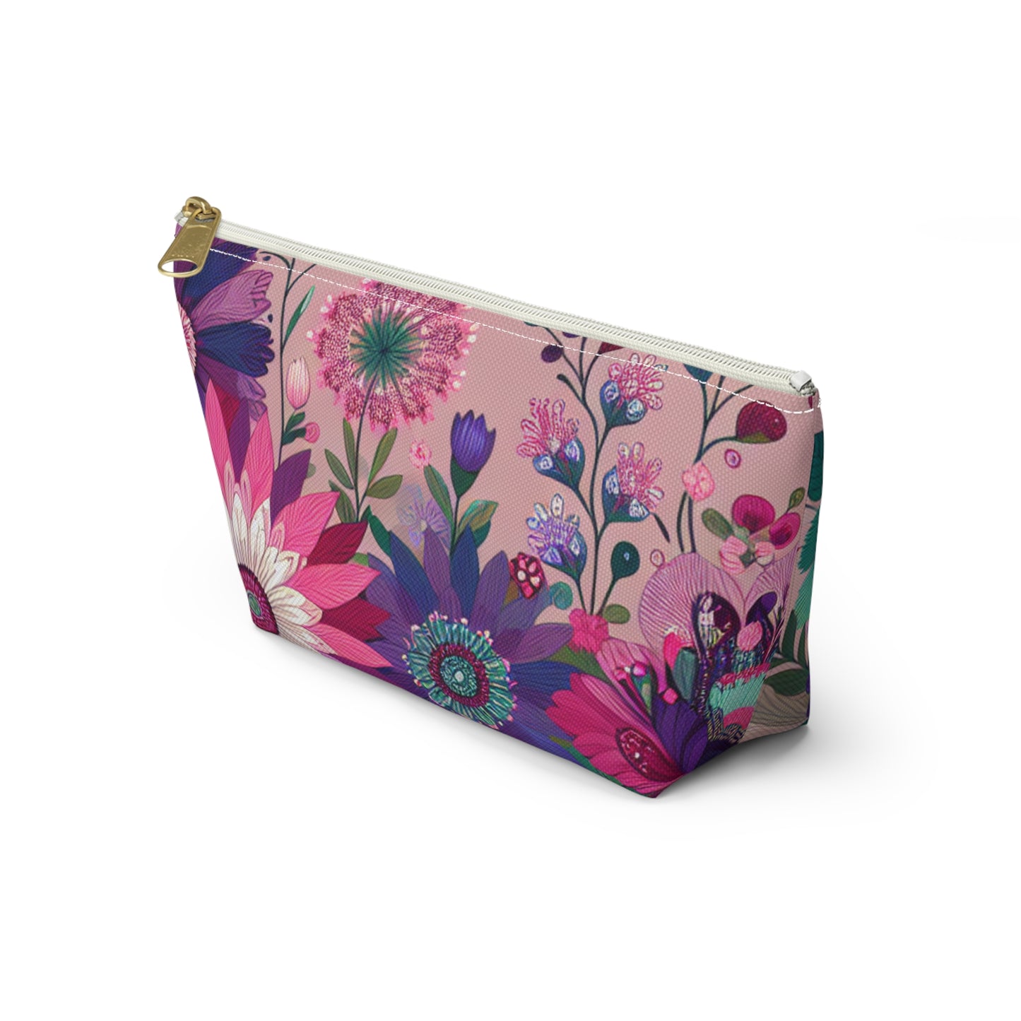 Floral Accessory Pouch - Vibrant T-Bottom Makeup Bag