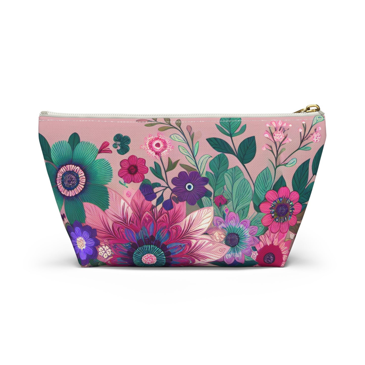Floral Accessory Pouch - Vibrant T-Bottom Makeup Bag