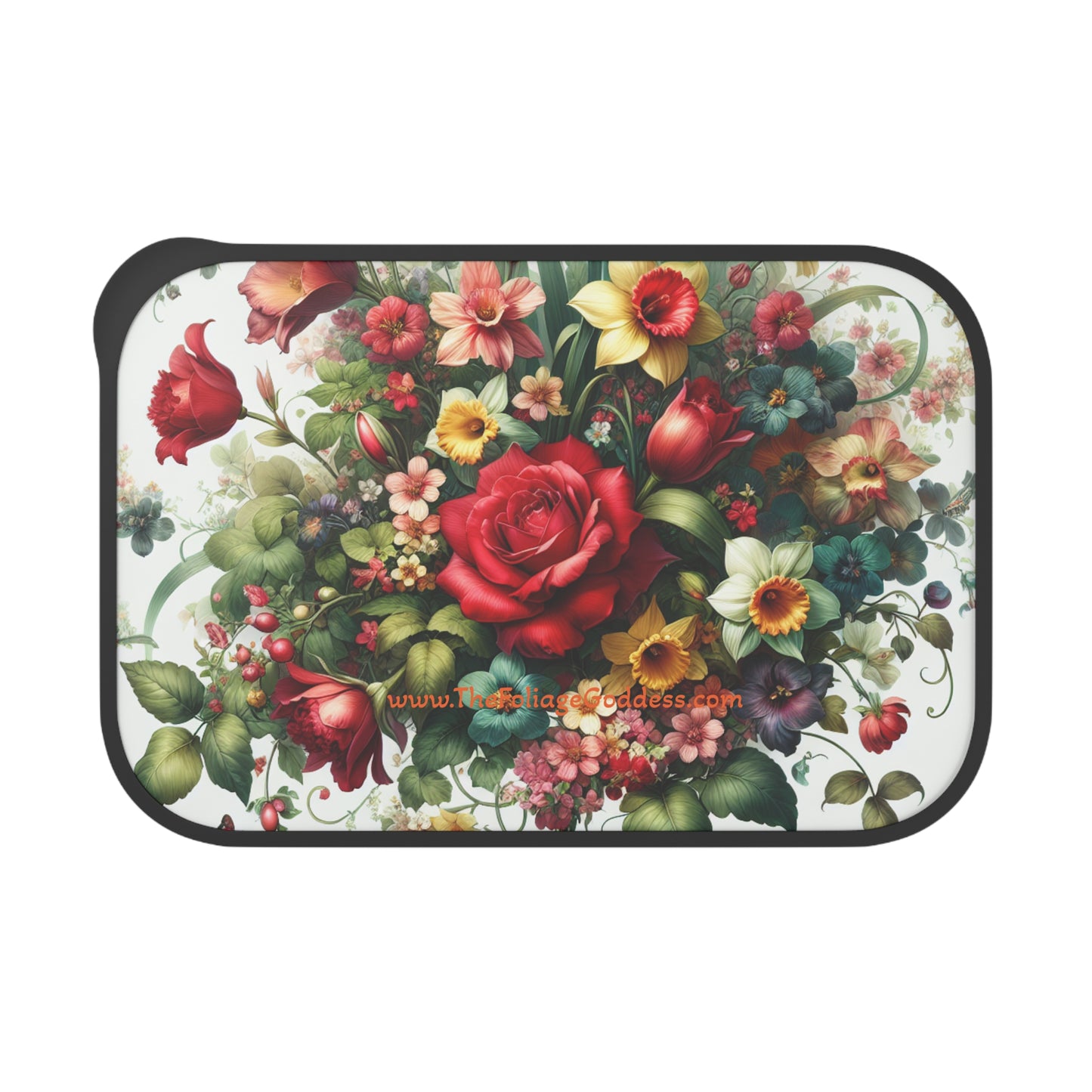 Floral Design Bento Box with Utensils - Elegant Lunch Container for Foodies