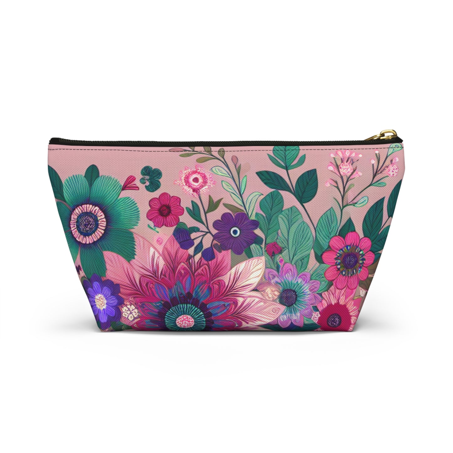 Floral Accessory Pouch - Vibrant T-Bottom Makeup Bag