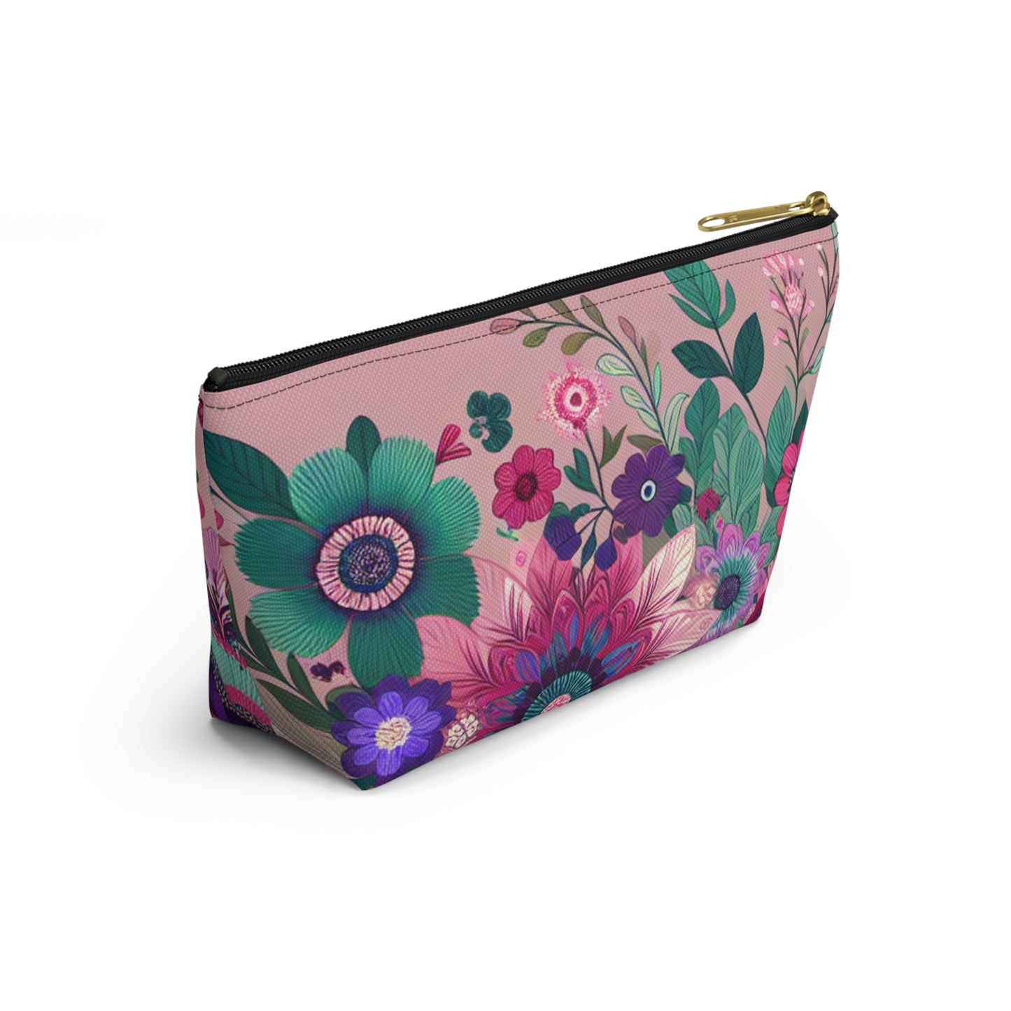 Floral Accessory Pouch - Vibrant T-Bottom Makeup Bag