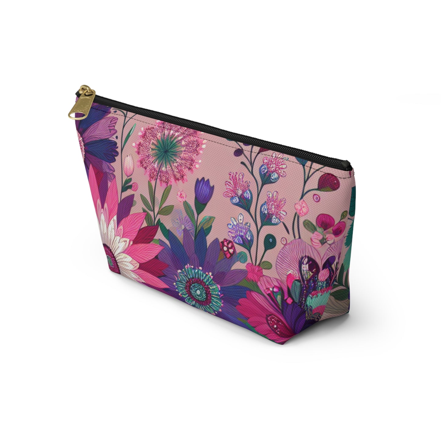 Floral Accessory Pouch - Vibrant T-Bottom Makeup Bag