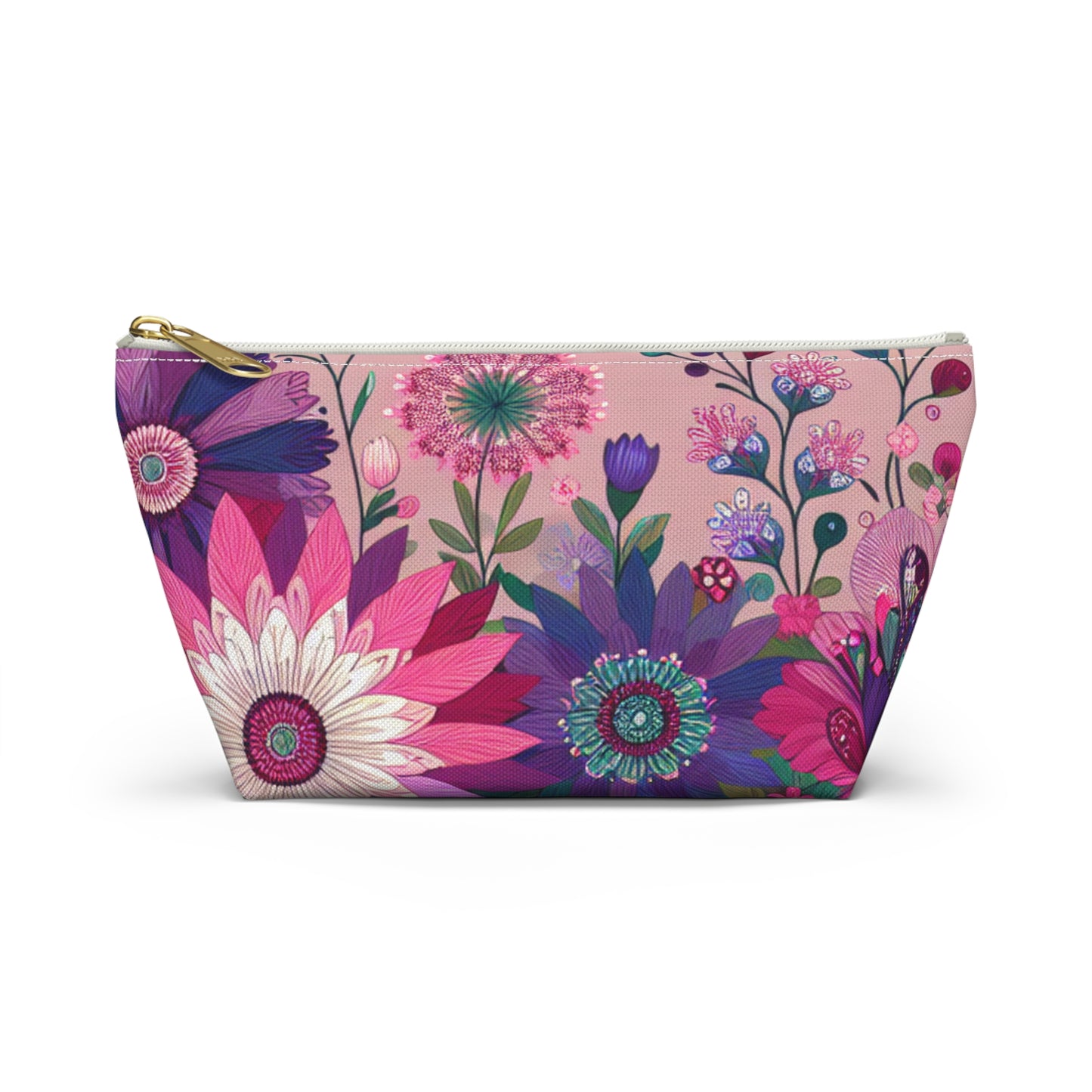 Floral Accessory Pouch - Vibrant T-Bottom Makeup Bag