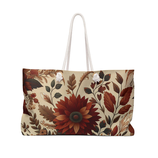 Rust Colored Floral Weekender Tote