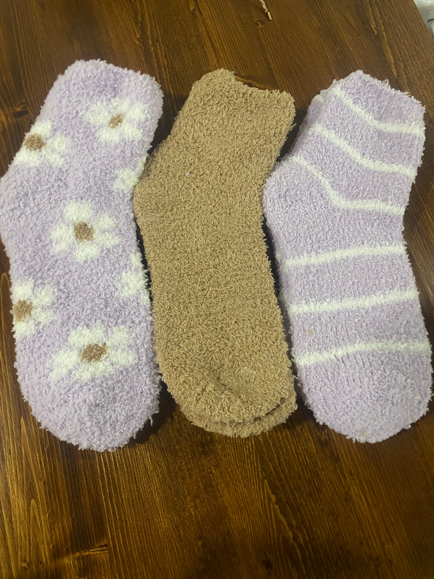 Set of 3 Fuzzy Warm Cozy Socks & random foot spa treat