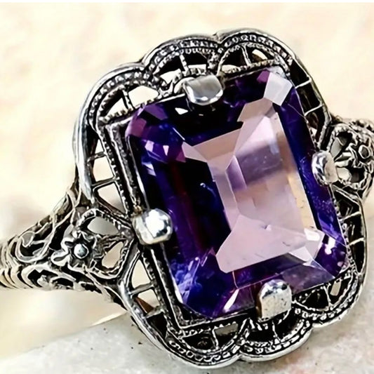 Eco-Friendly Light Blue Zircon Faux Silver Ring – Princess Cut Elegance for Every Occasion