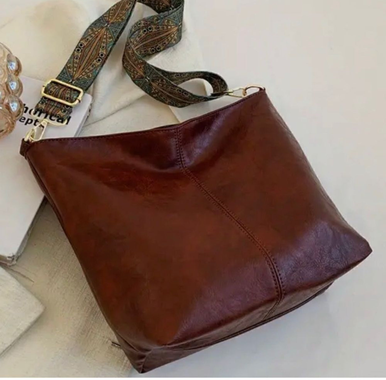NEW Cross body peacock Strap Hobo Shoulder Bag dark faux leather purse bag work
