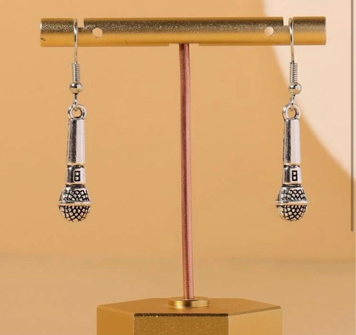 Metal Replica Fun Microphone Earrings Musician Music Loving Gift Novelty Jewelry