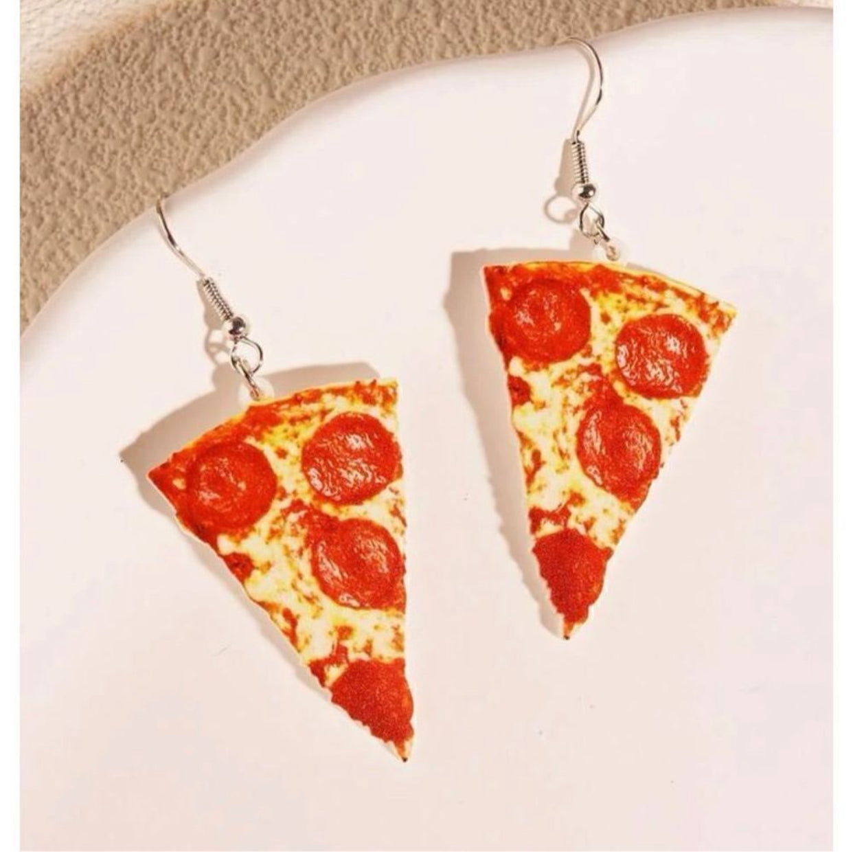 Pizza Drop Earrings pepperoni slice novelty gag gift