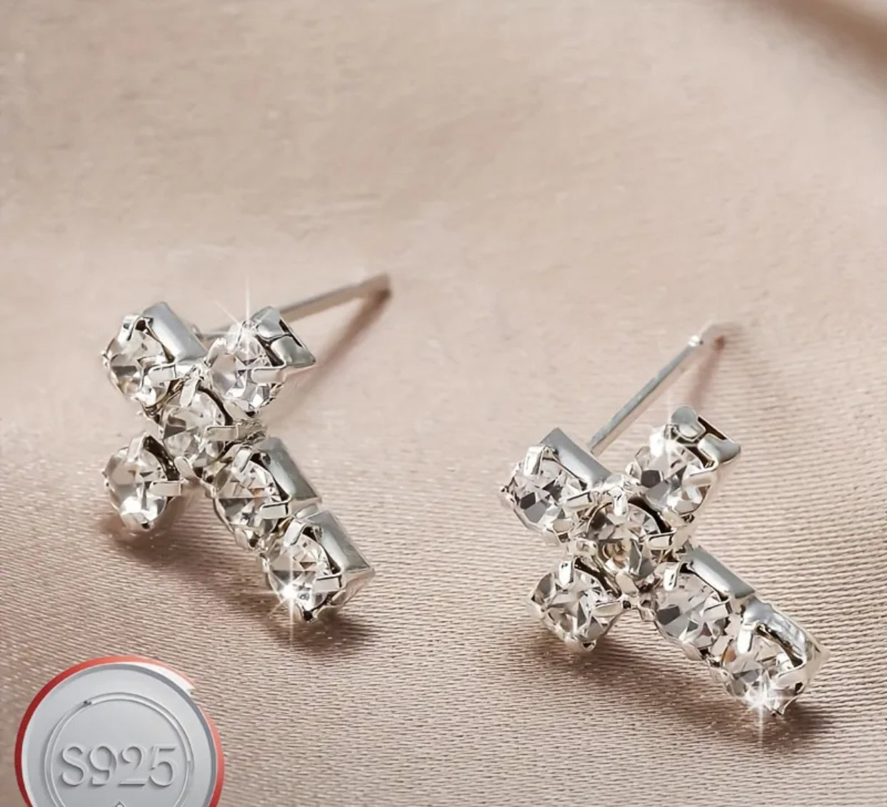 S925 Sterling Silver Sparkling Cross Earrings – Timeless Shine for Everyday Elegance