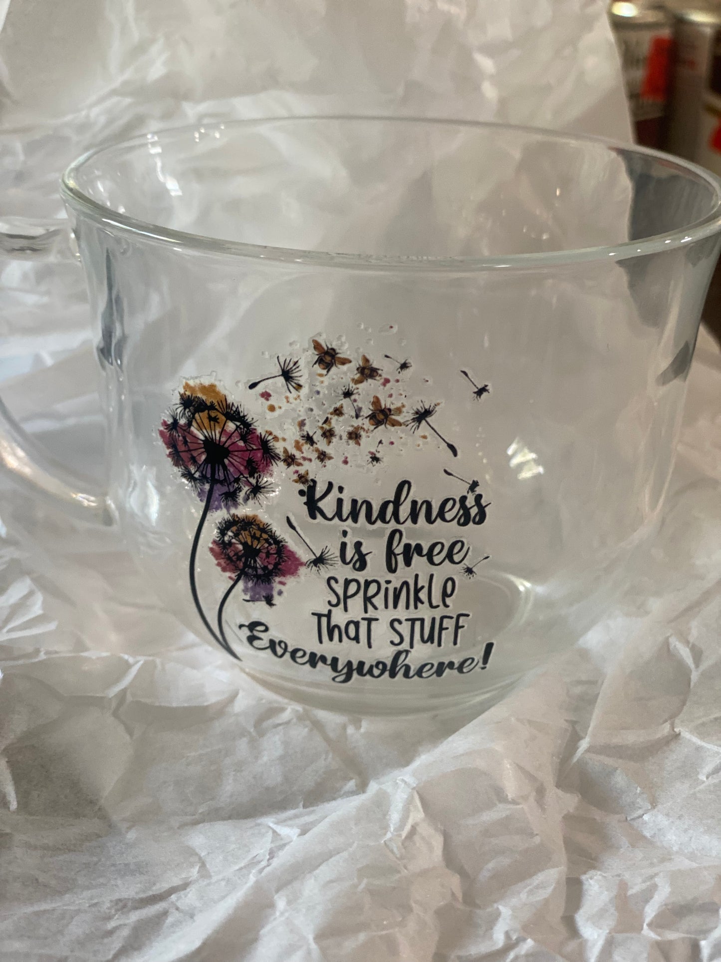 “Kindness Is Free” Clear Glass Mug – Sprinkle That Stuff Everywhere!