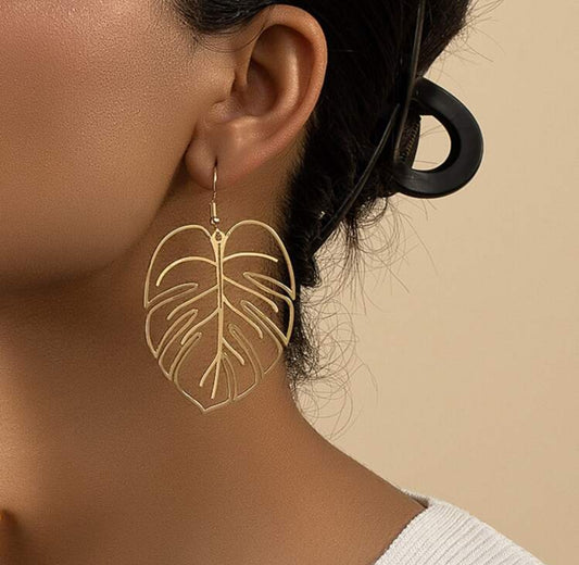 Monstera light weight gold color leaf dangle earring