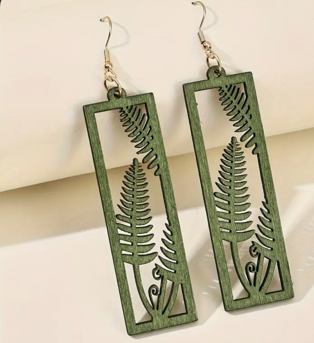 Drop Earrings Wooden Pendant Hollow Leaf Design Match Daily Outfits Party Accessories Summer Vacation Jewelry