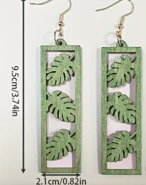 Drop Earrings Wooden Pendant Hollow 3 Leaf Outfits Party Accessories Summer Vacation