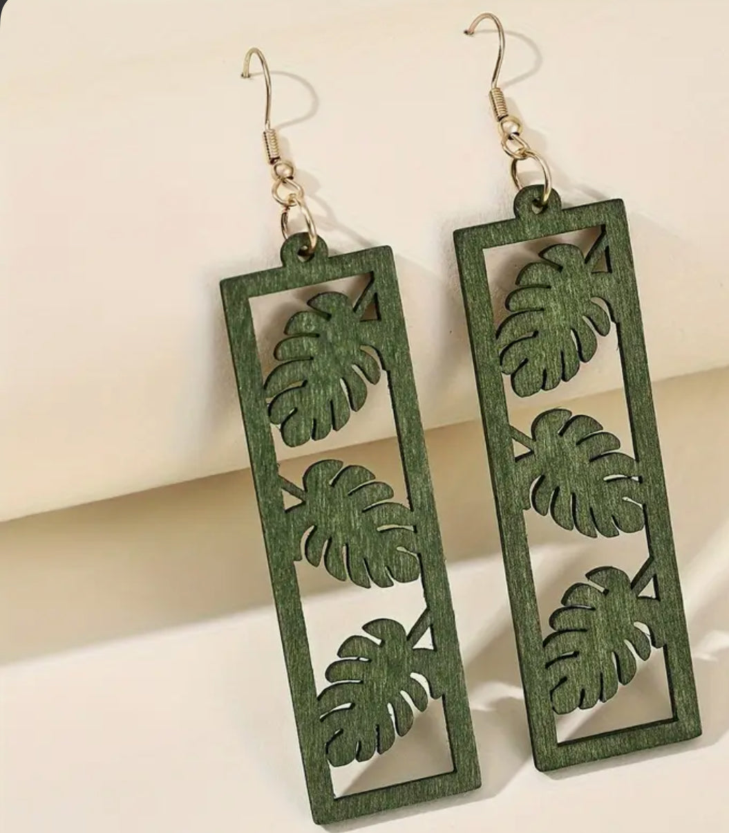 Drop Earrings Wooden Pendant Hollow 3 Leaf Outfits Party Accessories Summer Vacation