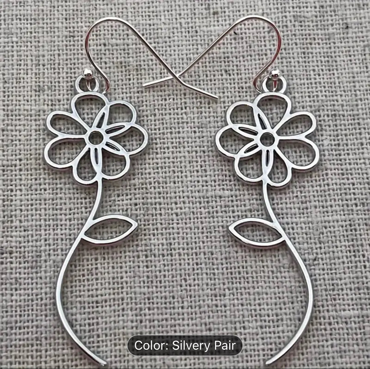 Cute Silvery Flower Earrings, Dangle Style, Long Flower Earrings for Women, Summer Fashion Accessories, Vacation Style Jewelry