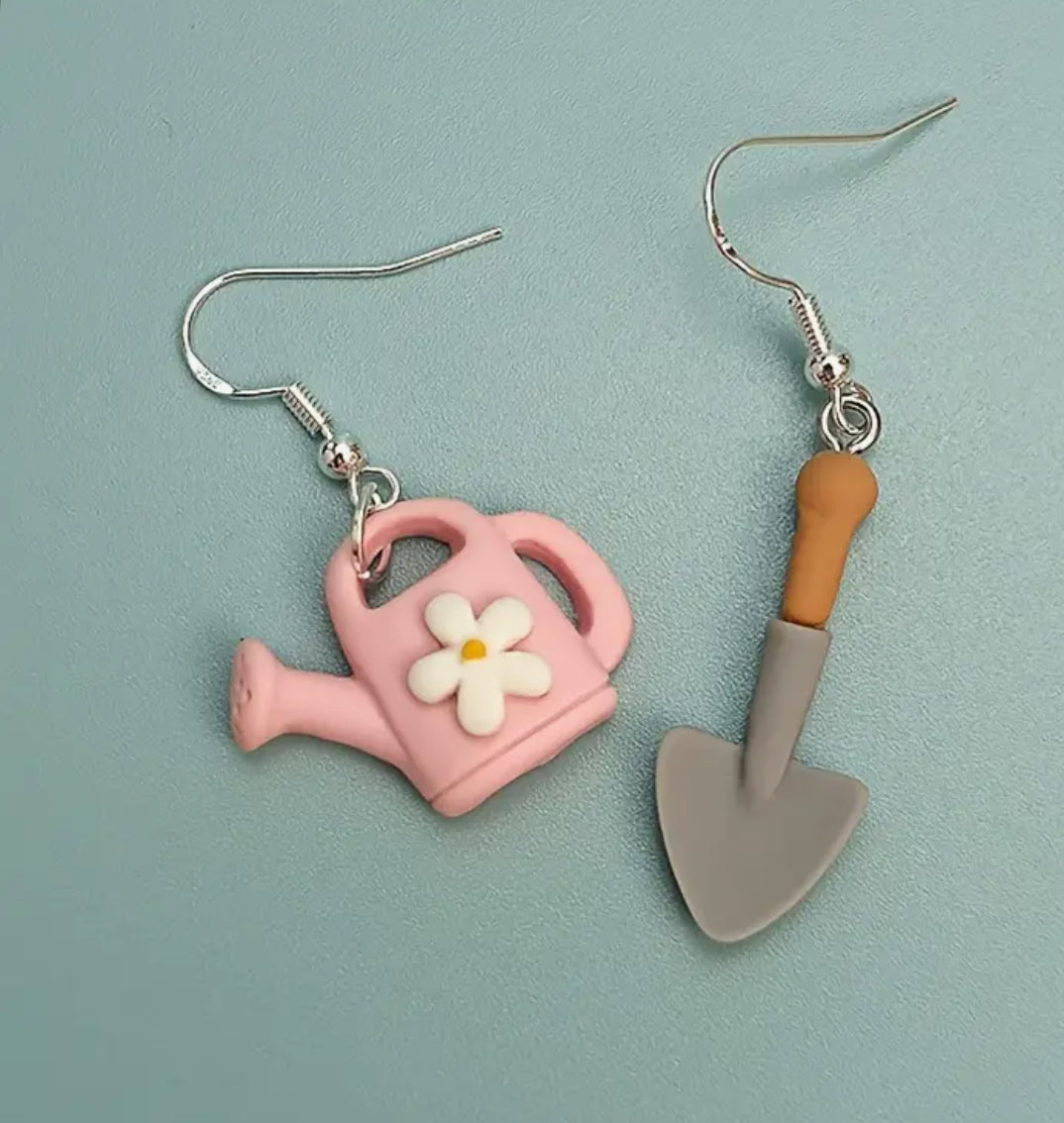 Gardening Tools Dangle Earrings | Plant Enthusiast's Cute Watering Can & Shovel Design – Quirky Fashion Accessories for Women