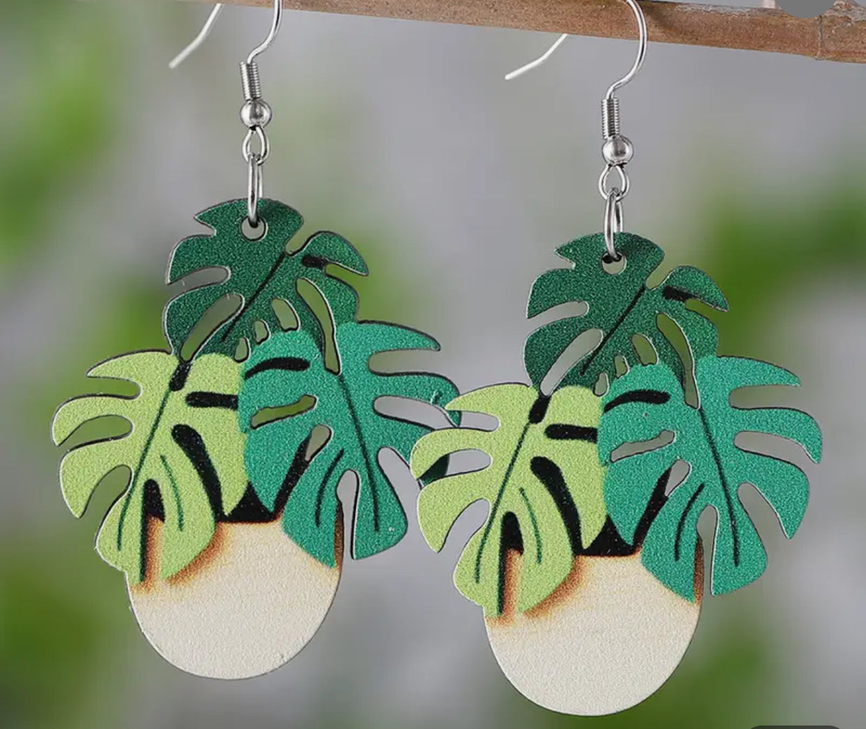 Monstera Plant, Drop Earrings Wooden Potted Plant Design Match Daily Outfits Party Accessories Gift For Family/ Friends