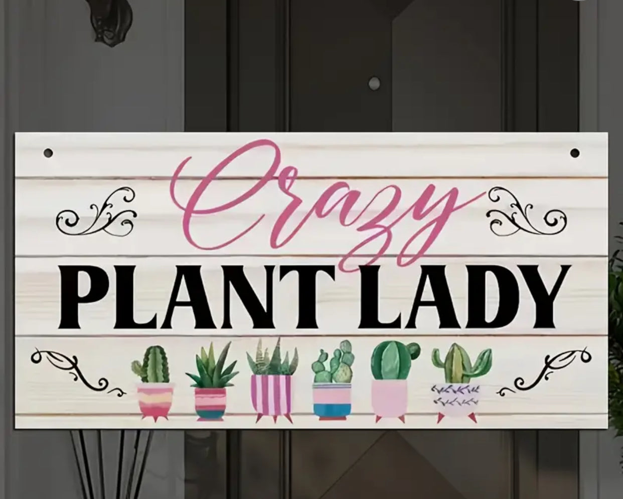 Rustic Wood Sign with "Crazy Plant Lady" Quote, Decorative Hanging Wooden Plaque for Home Garden Decor