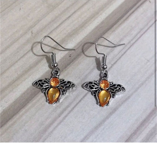 Exquisite Bee Design With Synthetic Gems Decor Dangle Earrings Retro Bohemian St