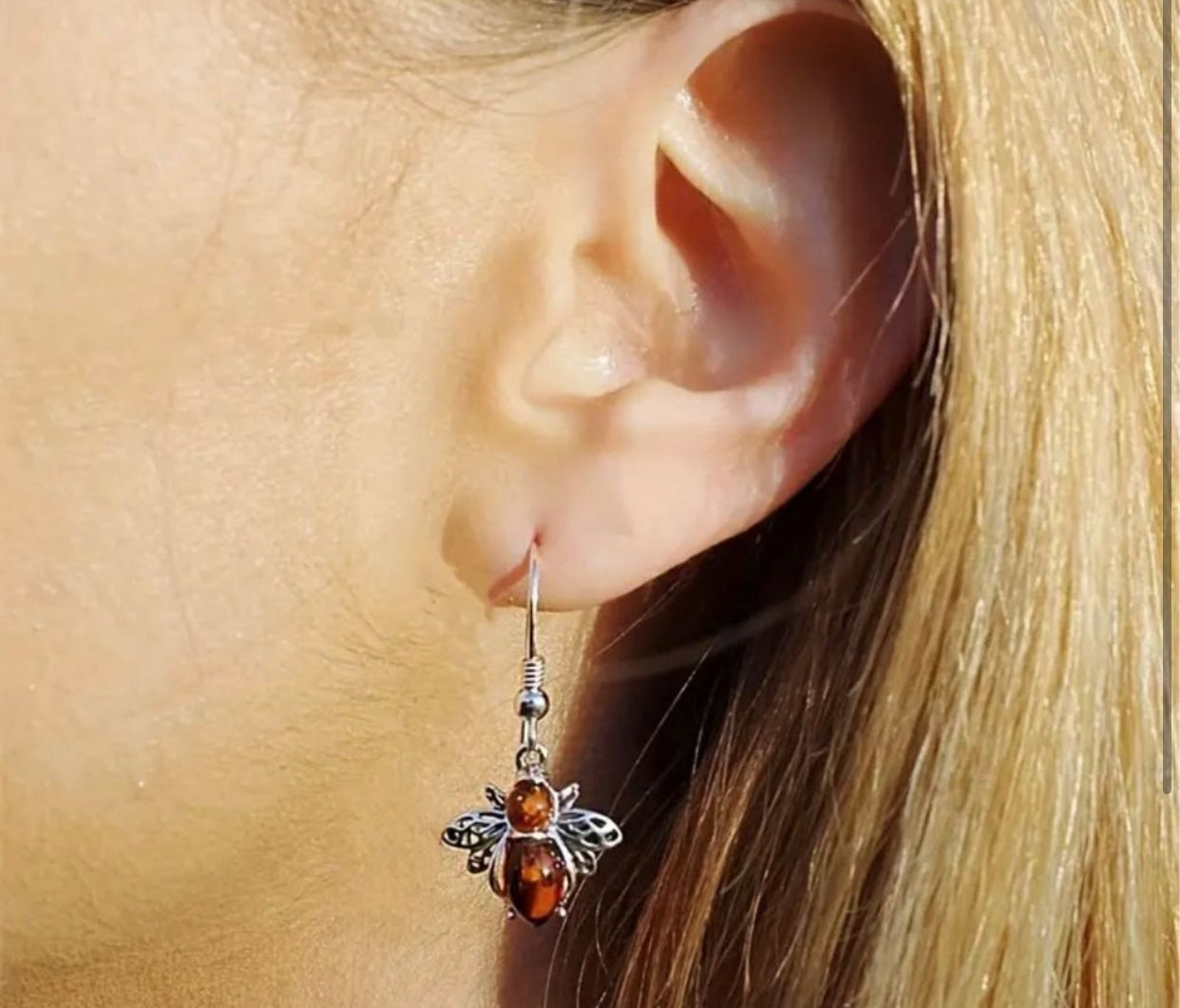 Exquisite Bee Design With Synthetic Gems Decor Dangle Earrings Retro Bohemian St