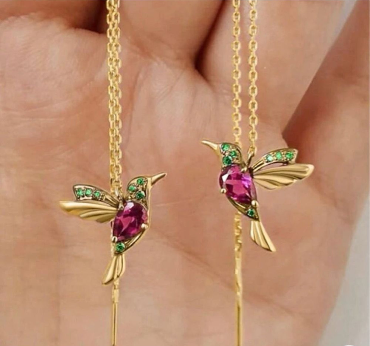 Hummingbird Cubic Zirconia Drop Earrings Dangling Valentine's Day Sweetest day G