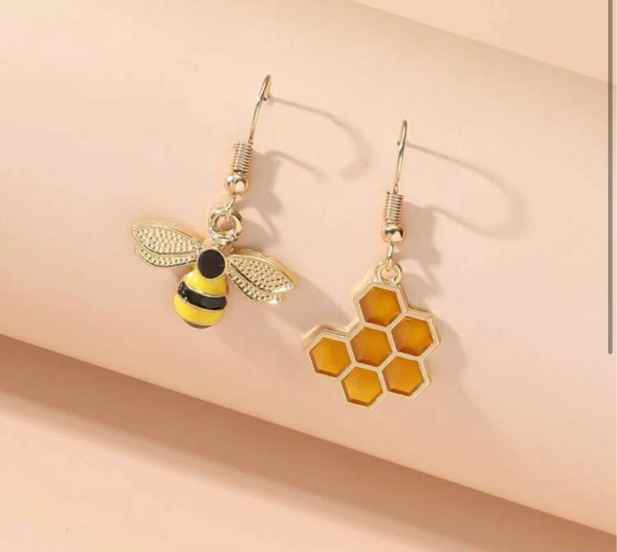 Tribute to Nature's Pollinators Bee & Honeycomb Decor Mismatched Drop Earring