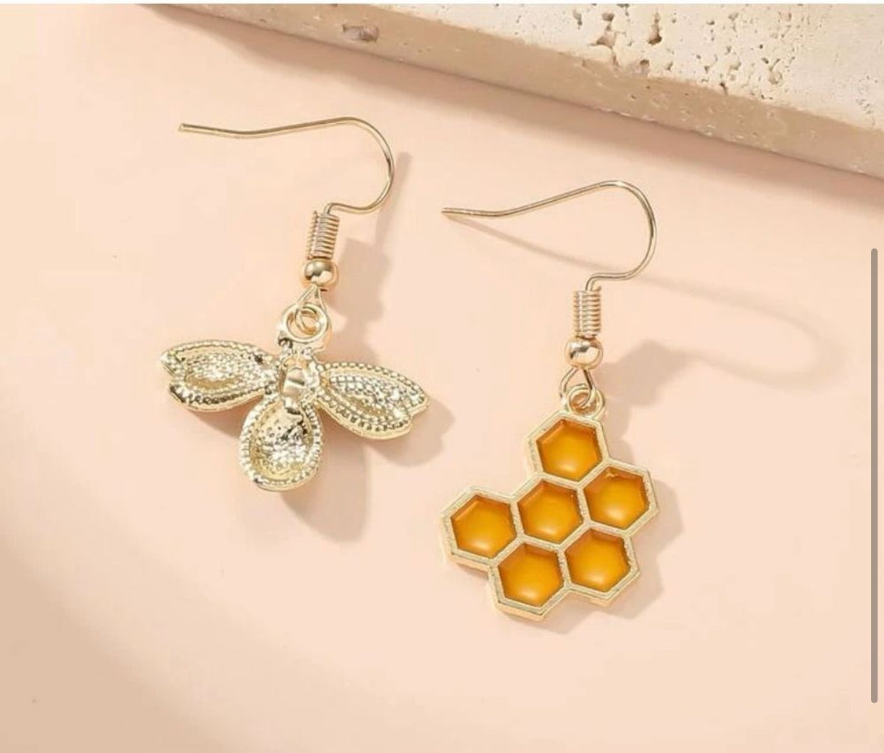 Tribute to Nature's Pollinators Bee & Honeycomb Decor Mismatched Drop Earring