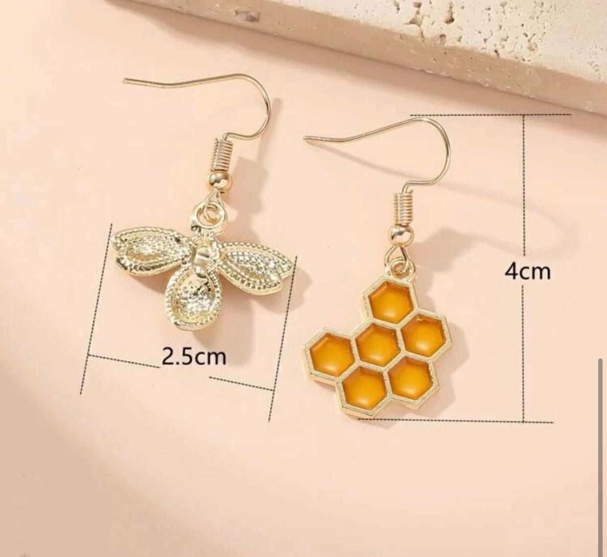 Tribute to Nature's Pollinators Bee & Honeycomb Decor Mismatched Drop Earring
