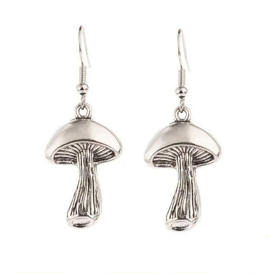 New Silver Mushroom Drop Earrings for Plant Enthusiasts | Vegetarian Lover Jewelry