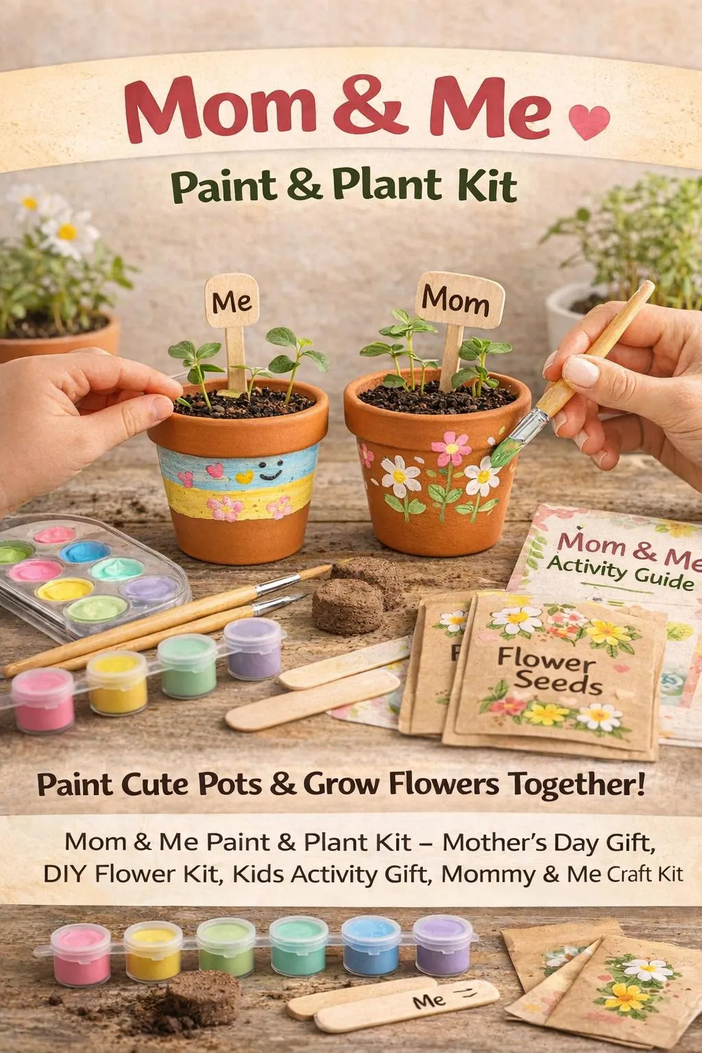 Mom and Me Paint and Plant Kit, Summer Stem Activity, DIY planting, Kids Gardening Activity, Homeschooling