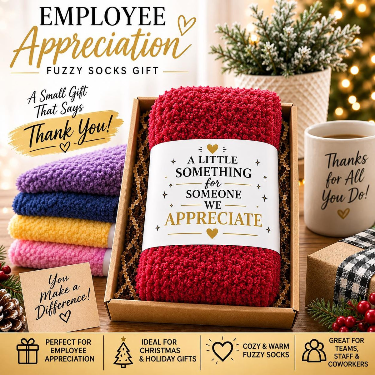 Employee Appreciation Gift, Corporate Christmas Gift, Staff Holiday Gift, Coworker Gift, Employee Christmas Gift, Fuzzy Socks Gift